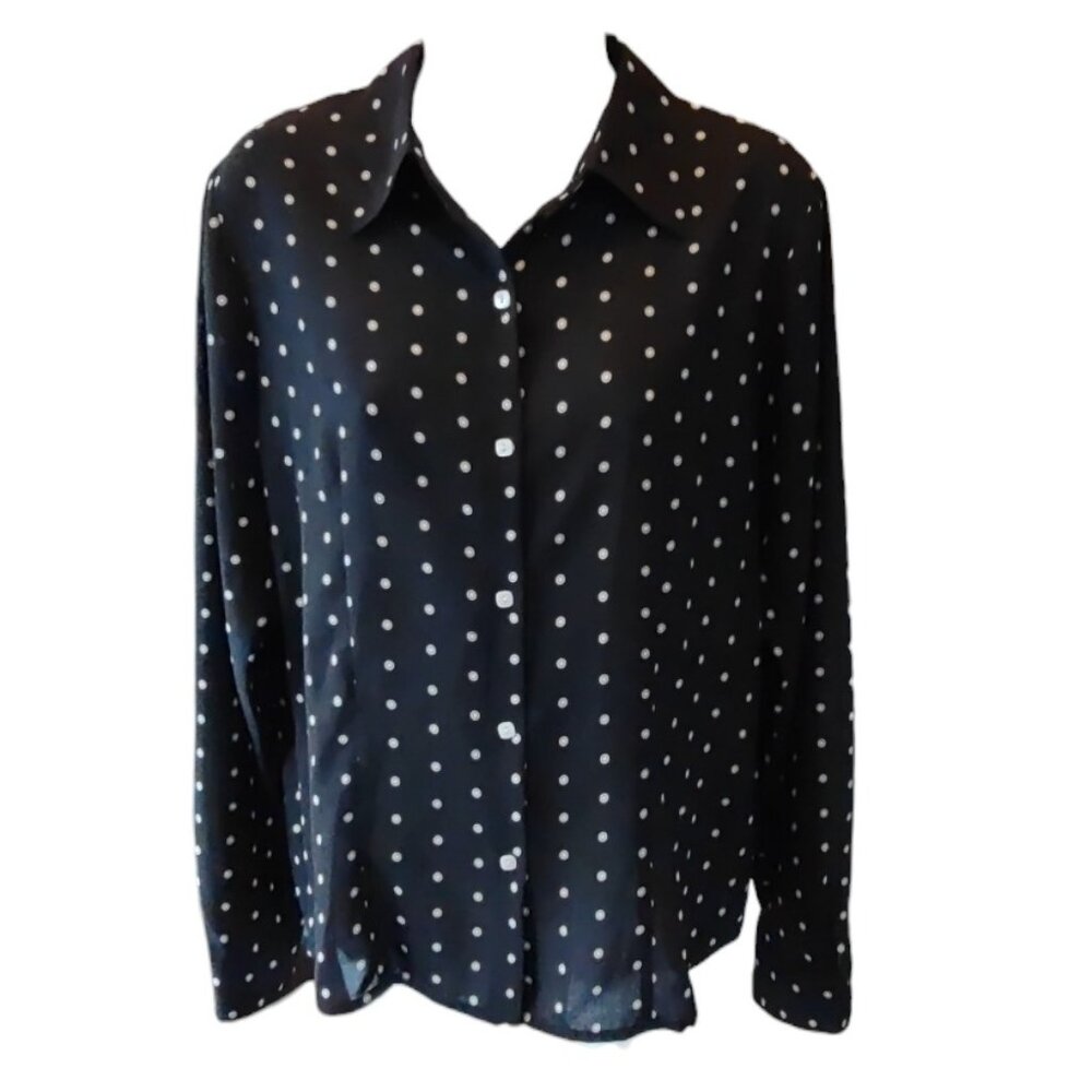 Covington Black & White Button-down Blouse Size M